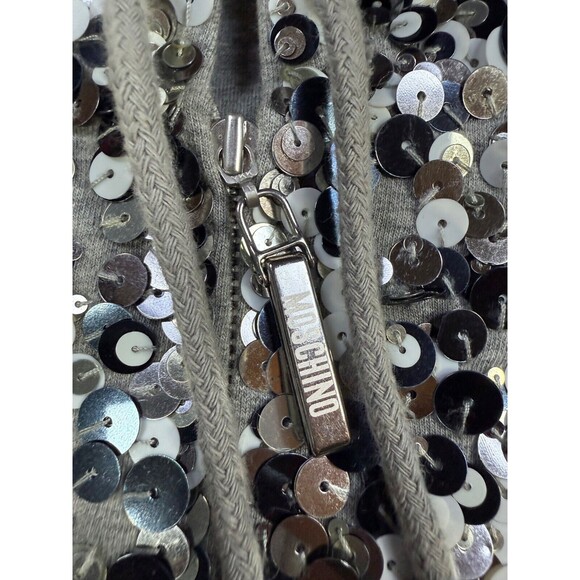 Love Moschino Sequined Jacket Full Zip with Hood | Gray | Womens Size 2 - Picture 9 of 16